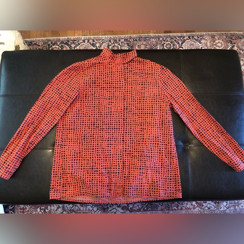 Aeffe Spa Orange Navy Patterned Button Down Blouse Cotton Sz 10 US EUC!